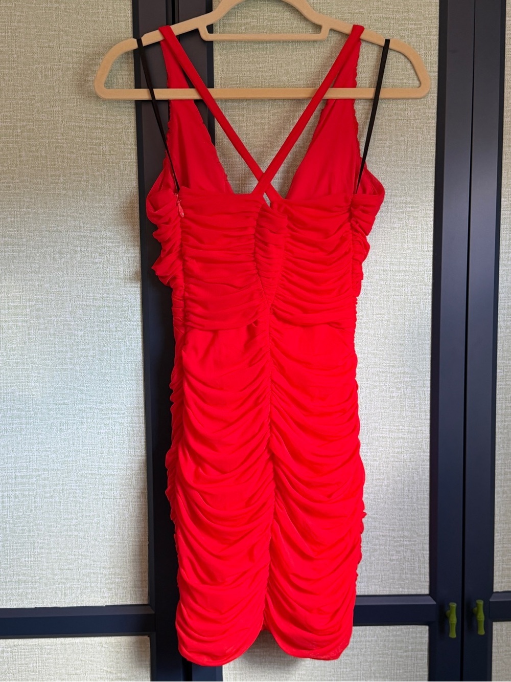 Vintage Y2K bebe Ruched Mesh Fitted Mini Party Dress in Fiery Red, Size S - Picture 4 of 10